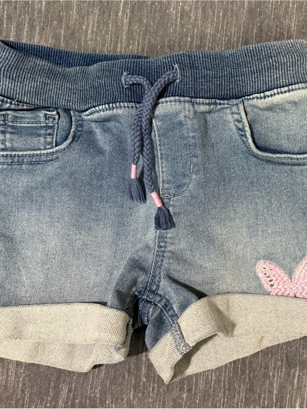 Cat & Jack Denim-Look Knit Shorts in Blue with Pink Accent